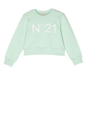 Nº21 Kids logo-print crew-neck sweatshirt - Green