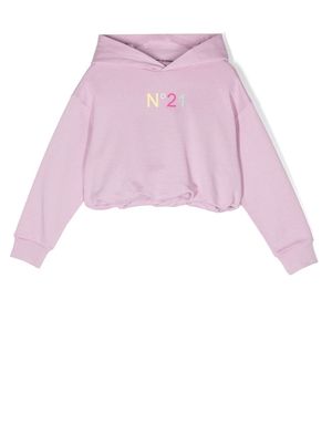 Nº21 Kids logo-print cropped hoodie - Pink