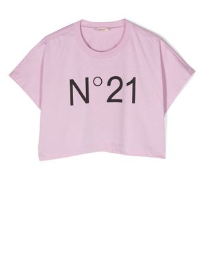Nº21 Kids logo-print cropped T-shirt - Pink