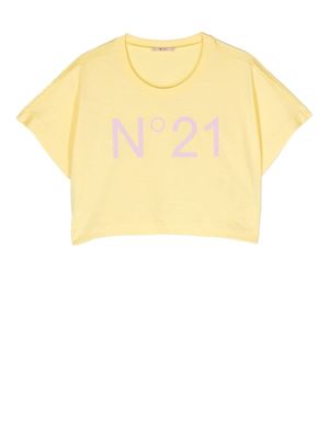 Nº21 Kids logo-print cropped T-shirt - Yellow