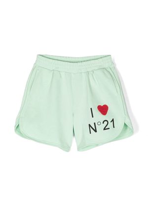 Nº21 Kids logo-print embroidered shorts - Green