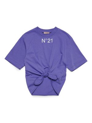 Nº21 Kids logo-print knot-detail T-shirt - Purple