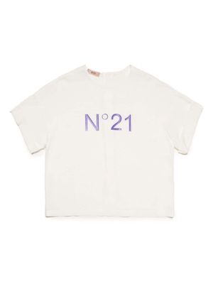 Nº21 Kids logo-print press-stud T-shirt - White