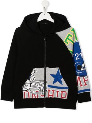 Nº21 Kids patchwork-detail zipped hoodie - Black