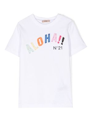 Nº21 Kids slogan-appliqué logo-print T-shirt - White