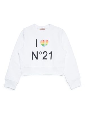 Nº21 Kids slogan-print cotton sweatshirt - White