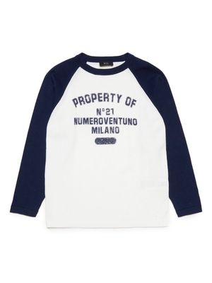 Nº21 Kids slogan-print cotton T-shirt - White