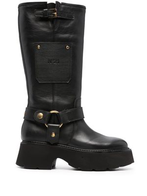 Nº21 knee-high platform leather boots - Black