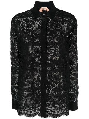 Nº21 lace classic-collar shirt - Black