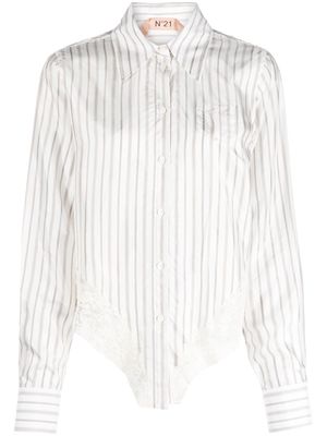 Nº21 lace-trim striped shirt - White