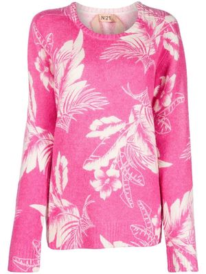 Nº21 leaf-print knitted jumper - Pink