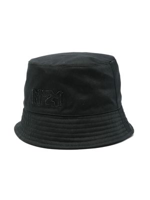 Nº21 logo-patch cotton bucket hat - Black