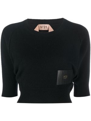 Nº21 logo-patch cropped knitted jumper - Black