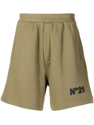 Nº21 logo-patch track shorts - Green