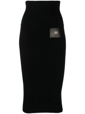 Nº21 logo-patch wool pencil skirt - Black