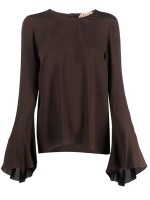 Nº21 long bell-sleeve blouse - Brown