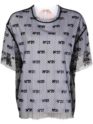 Nº21 mesh-overlay T-shirt - Black