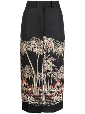 Nº21 palm tree-print tailored straight skirt - Black
