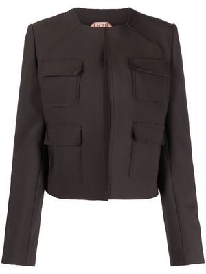 Nº21 patch-pocket lapelless blazer - Brown