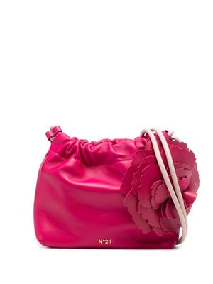 Nº21 rose-appliqué leather shoulder bag - Pink