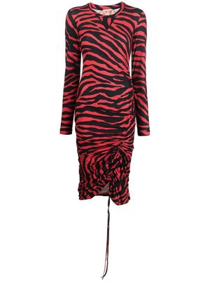 Nº21 ruched zebra-print midi dress - Red