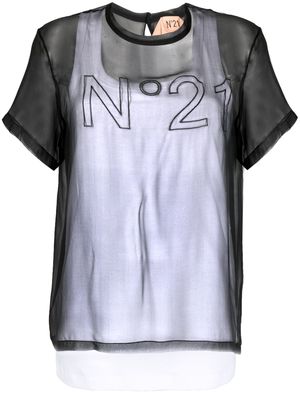 Nº21 semi-sheer overlay logo T-shirt - Black