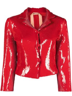 Nº21 sequin-embellished cropped jacket - Red