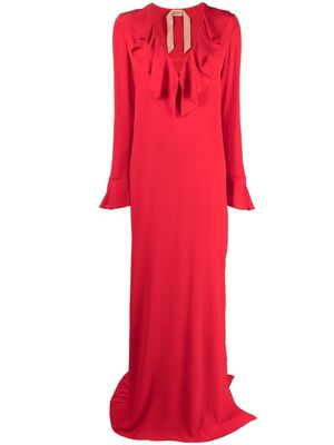 Nº21 side-slit ruffled evening gown - Red