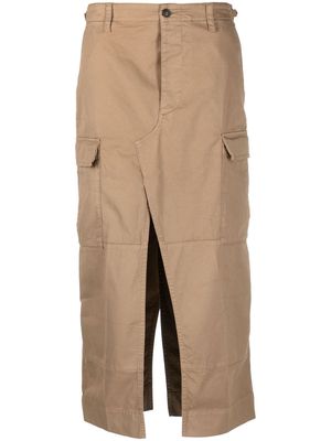 Nº21 stretch-cotton slit-hem midi skirt - Neutrals