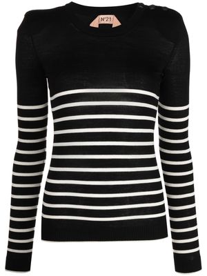Nº21 striped knitted virgin-wool jumper - Black