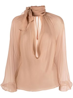 Nº21 tied-neck semi-sheer silk blouse - Neutrals