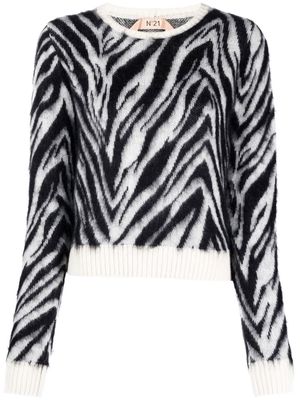 Nº21 zebra-print crew neck sweater - Black