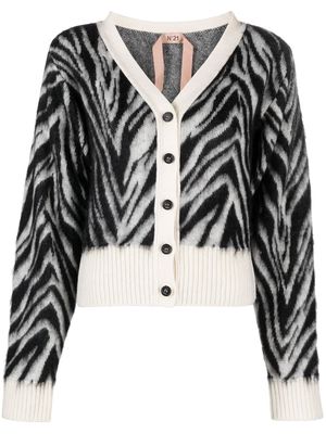 Nº21 zebra-stripe knitted cardigan - Black
