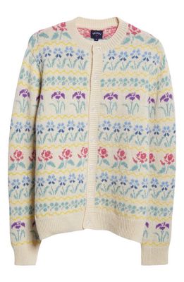 Noah Floral Jacquard Shetland Wool Cardigan in Cream/Floral