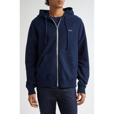 Noah Lightweight Cotton Zip Hoodie in Navy 