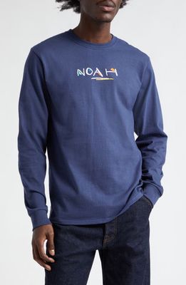 Noah Painter Long Sleeve Cotton T-Shirt in Navy