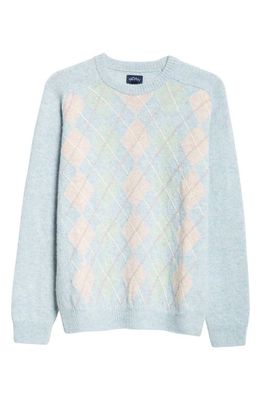 Noah Pastel Argyle Shetland Wool Sweater in Blue/Argyle