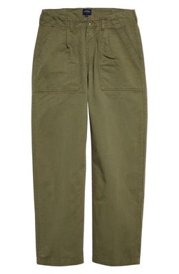 Noah Pleated Cotton Twill Utility Pants in Army Green