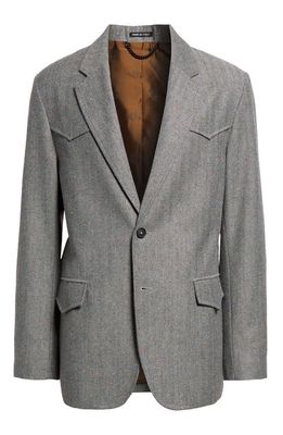 Noah Western Wool Blend Herringbone Tweed Sport Coat in Black/Grey