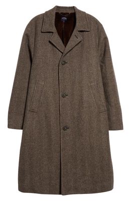Noah Wool Herringbone Tweed Coat in Black/Brown