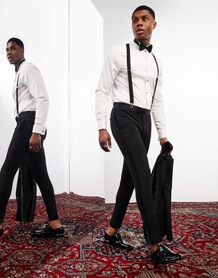 Noak 'Bermondsey' super skinny tuxedo suit pants in black worsted wool blend with stretch