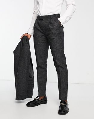 Noak British Tweed slim suit pants in charcoal grey-Gray
