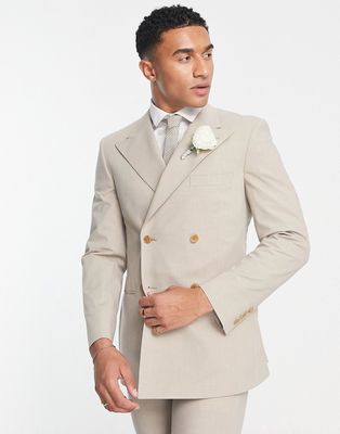 Noak 'Camden' skinny premium fabric double breasted suit jacket in stone with stretch-Neutral