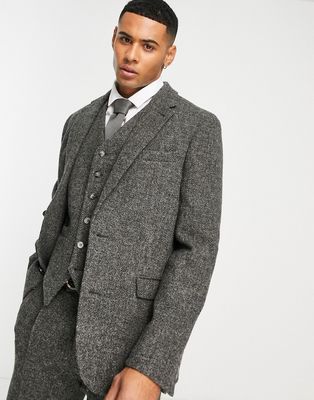 Noak Harris Tweed slim suit jacket in charcoal gray
