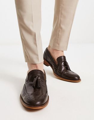 Noak made in Portgual brogue loafer with tassel detail in brown leather