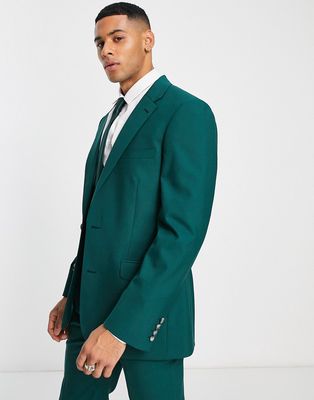 Noak premium wool-rich skinny suit jacket in forest green