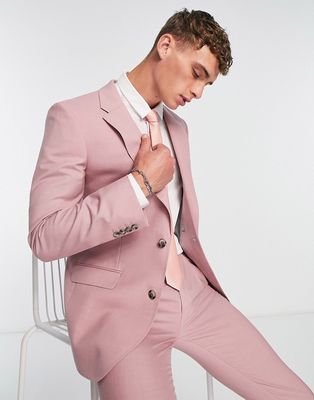 Noak premium wool-rich skinny suit jacket in pastel pink