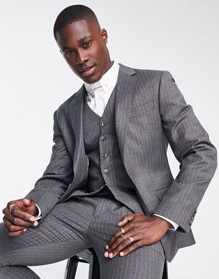 Noak skinny suit jacket in gray pinstripe with two-way stretch