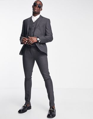 Noak skinny suit pants in gray birdseye textured wool blend with stretch