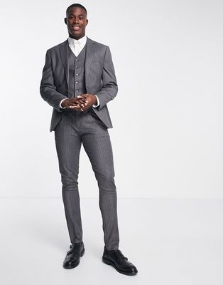 Noak skinny suit pants in gray pinstripe with stretch